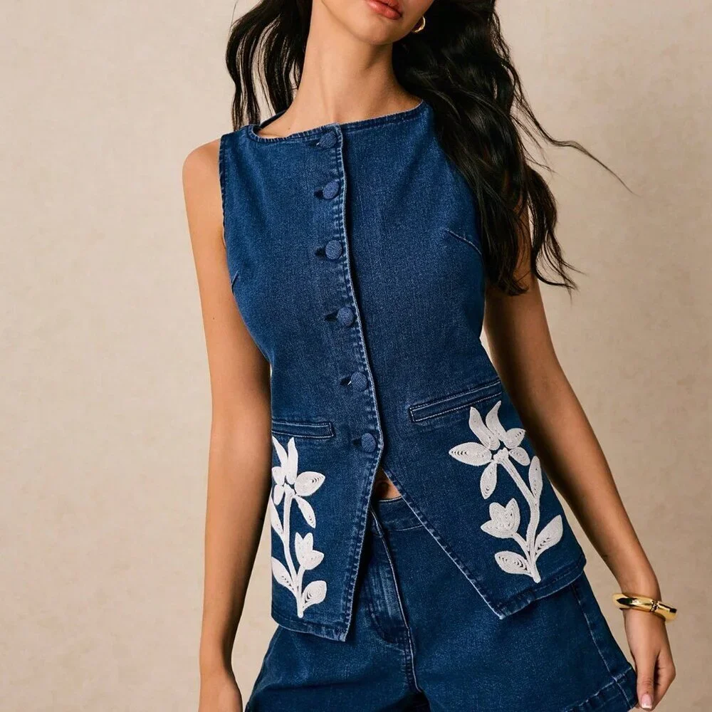 Medium Wash Casual Women's Two-Piece Suit Set